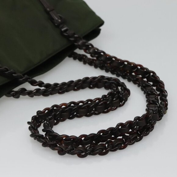 PRADA Chain Shoulder Bag Nylon Khaki Silver Auth - Picture 5 of 16